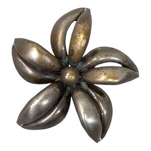 Vintage Silver Flower Brooch Pin 2.25” Shells Hawaiian Lei Flower Tropical Beach
